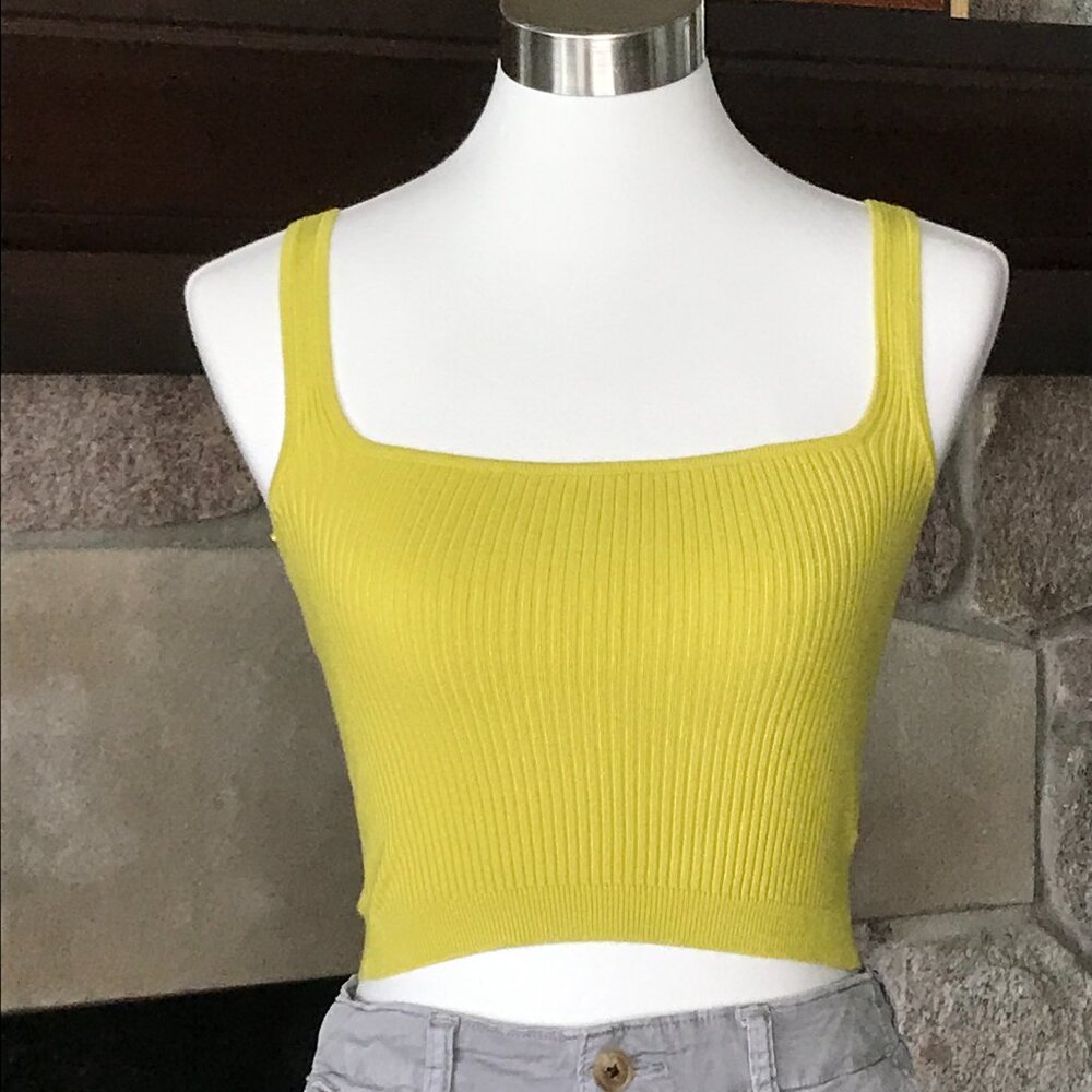 'Garage' Yellow Petite Crop Tank Top - Size Small